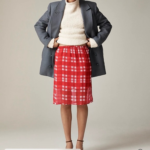 J. Crew Dresses & Skirts - NWT J Crew red check chiffon knee length skirt